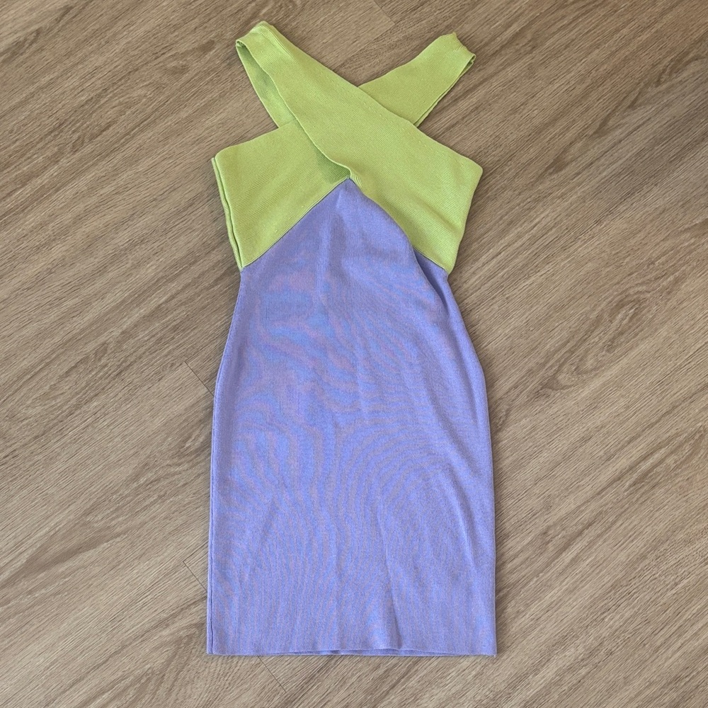 Vici Lavender and Lime Crisscross Mini Dress